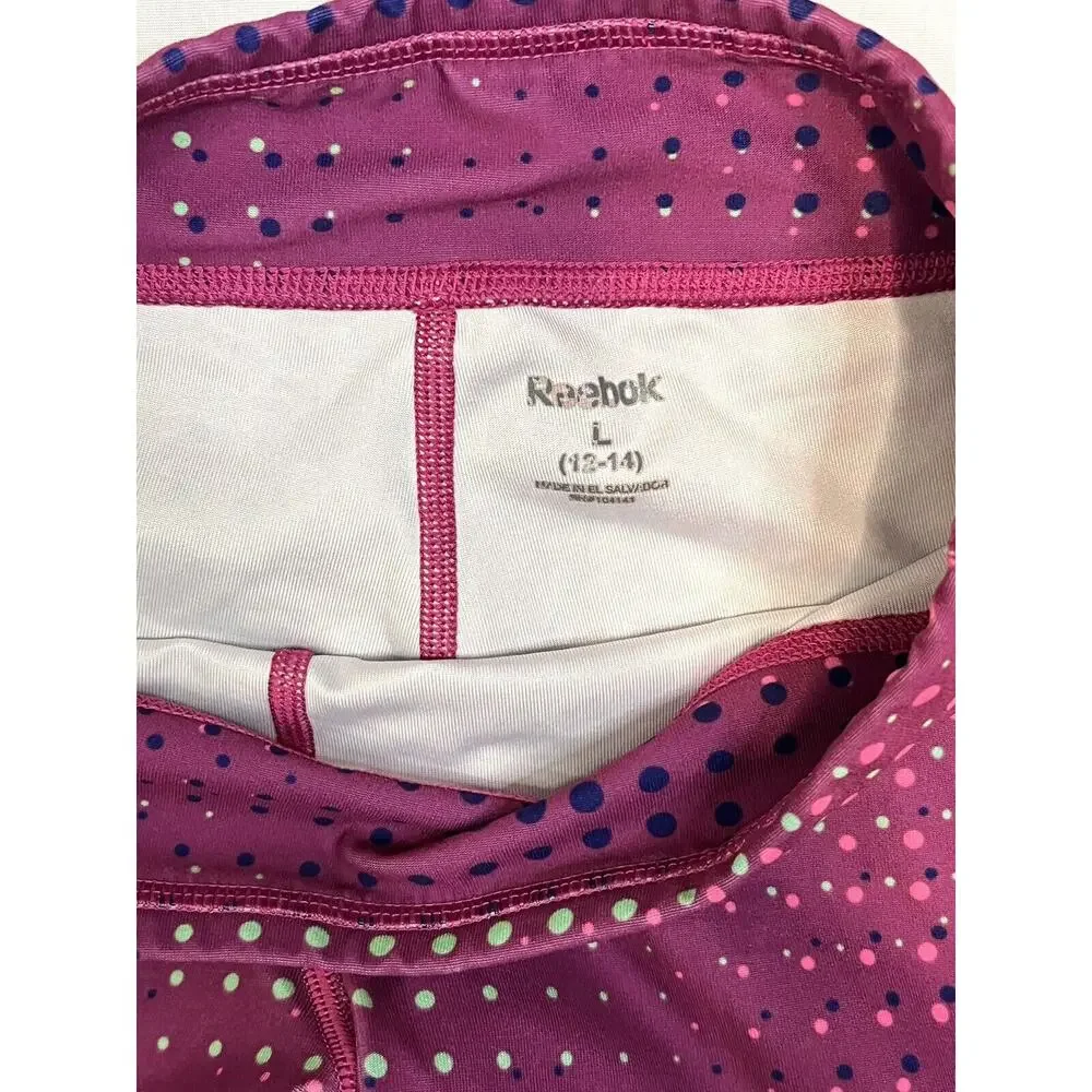 Reebok Capri Leggings Hot Pink Iridescent Polka Dots Girls Sz Large